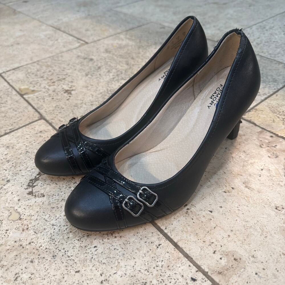 Life Stride Velocity Memory Foam Black Faux Leather Pumps Heels Womens 8 M